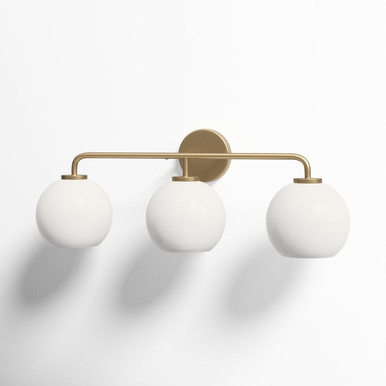 Satin Brass 3-Light Vanity Fixture with White Globe Shades