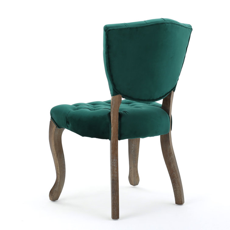 Elizabeth Tufted Dark Green Velvet Wood Dining Chairs (Set of 2)