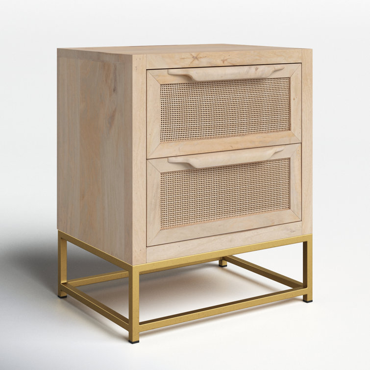 Janie 2-Drawer Natural Rattan and Gold Metal Office Cabinet