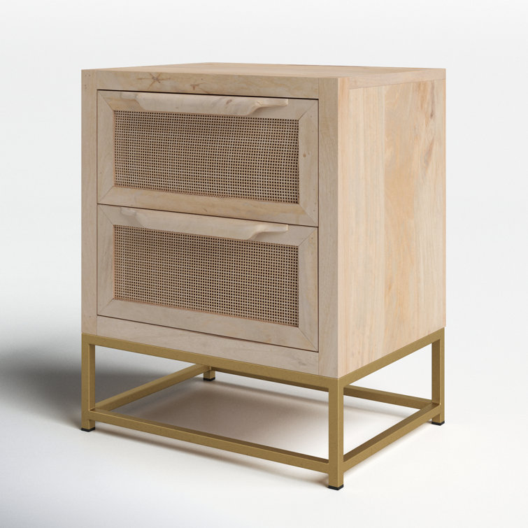 Janie 2-Drawer Natural Rattan and Gold Metal Office Cabinet