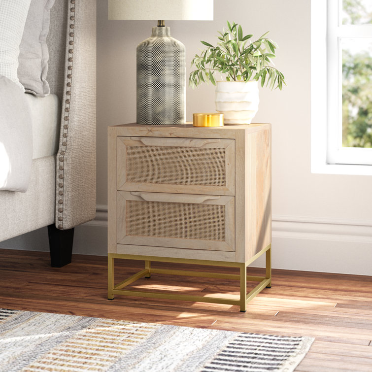 Janie 2-Drawer Natural Rattan and Gold Metal Office Cabinet