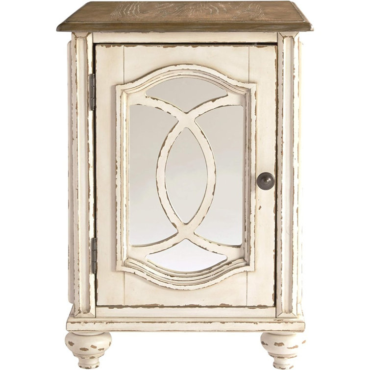 Antiqued Two-Tone Mirrored Cottage End Table with Storage