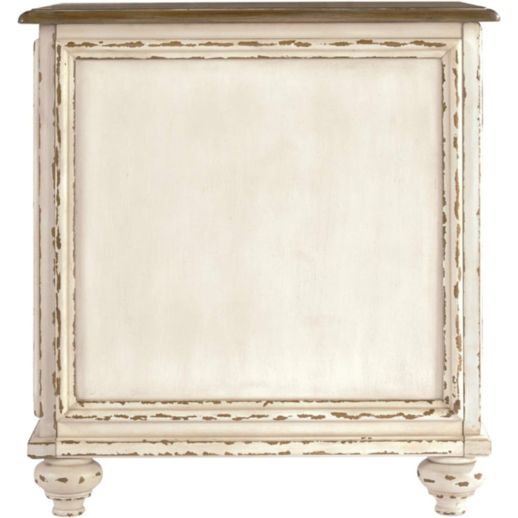 Antiqued Two-Tone Mirrored Cottage End Table with Storage