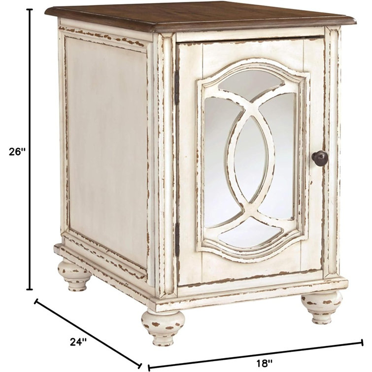 Antiqued Two-Tone Mirrored Cottage End Table with Storage