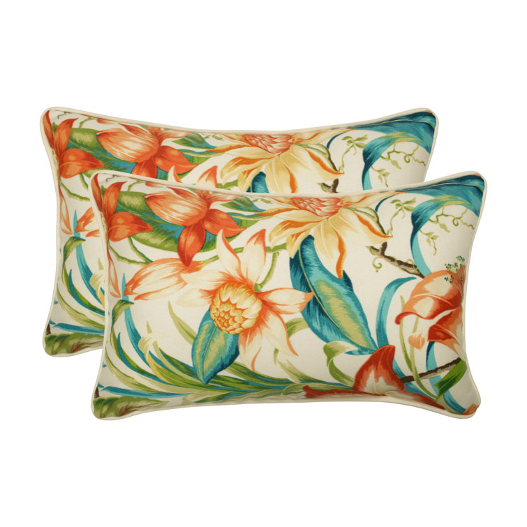 Botanical Glow Blue and Orange Floral Rectangular Throw Pillow Set