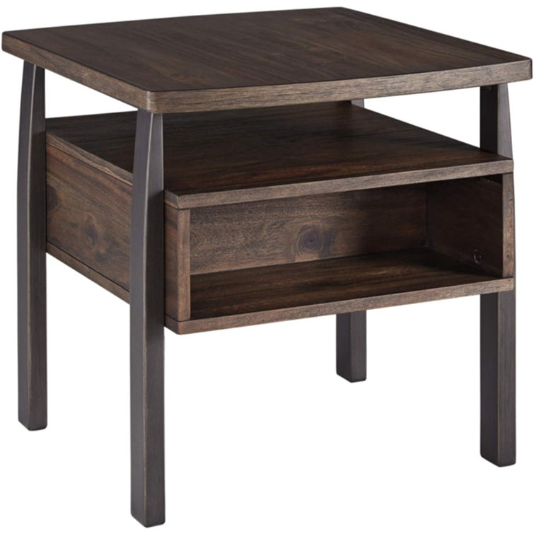 Contemporary Vailbry Two-Tone Rectangular End Table in Black and Brown