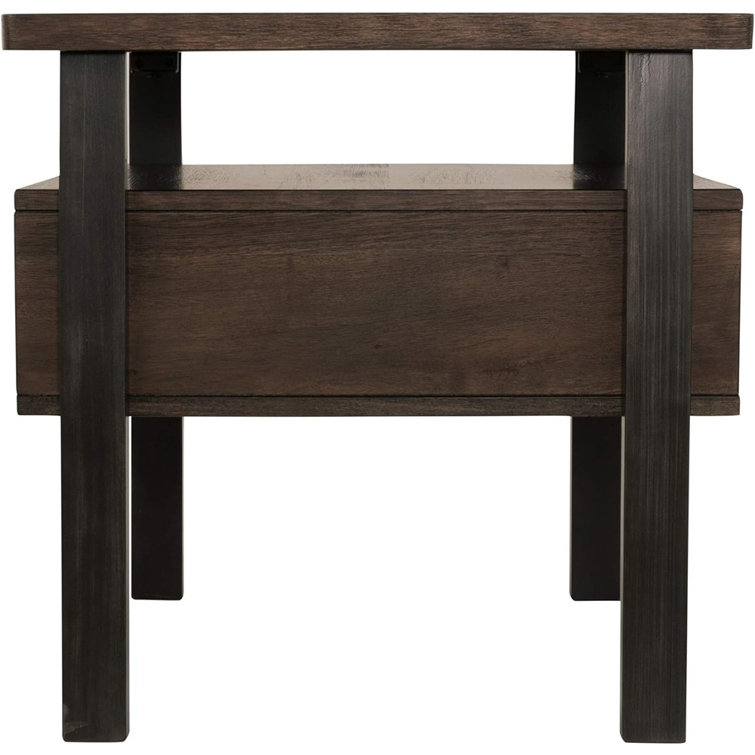 Contemporary Vailbry Two-Tone Rectangular End Table in Black and Brown