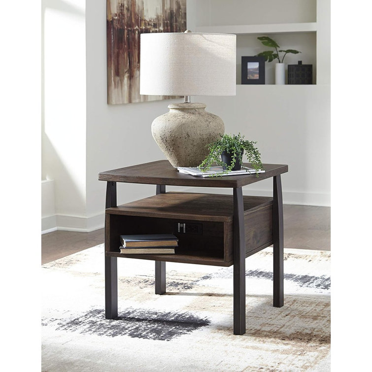 Contemporary Vailbry Two-Tone Rectangular End Table in Black and Brown