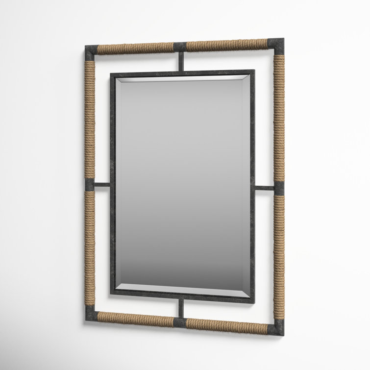 Samara 38'' Black and Natural Iron Wall Mirror