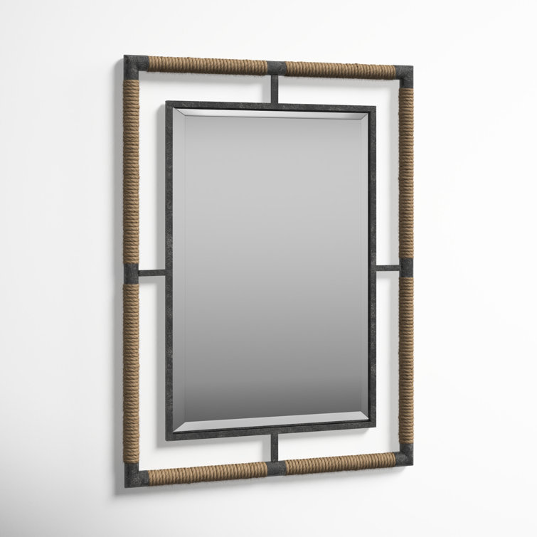 Samara 38'' Black and Natural Iron Wall Mirror