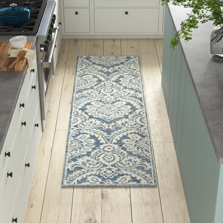 Luxe Tufted Handmade Wool & Cotton Runner Rug in Blue and Ivory