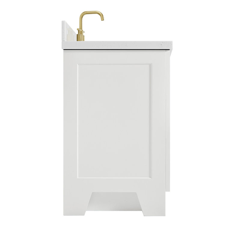 Taylor White Quartz Single Basin Freestanding Vanity with Gold Hardware