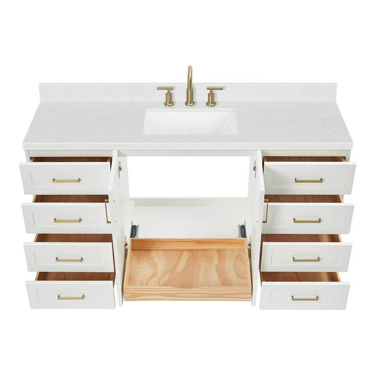 Taylor 66" White Freestanding Single Basin Vanity with Gold Hardware