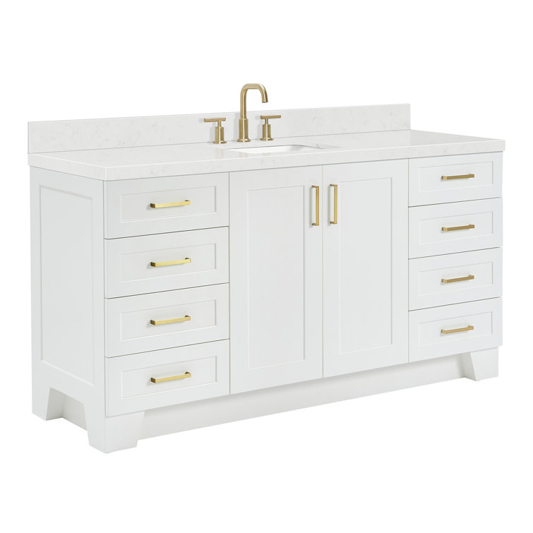 Taylor 66" White Freestanding Single Basin Vanity with Gold Hardware
