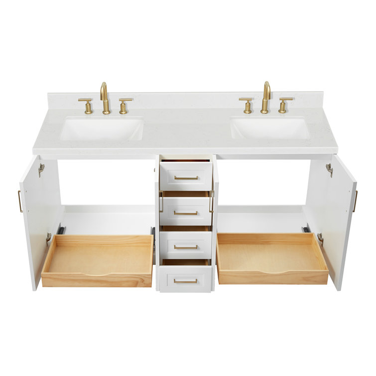 White Double Freestanding Bathroom Vanity with Quartz Top