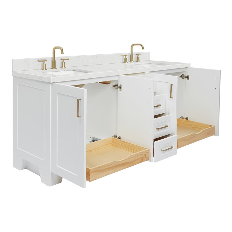 White Double Freestanding Bathroom Vanity with Quartz Top