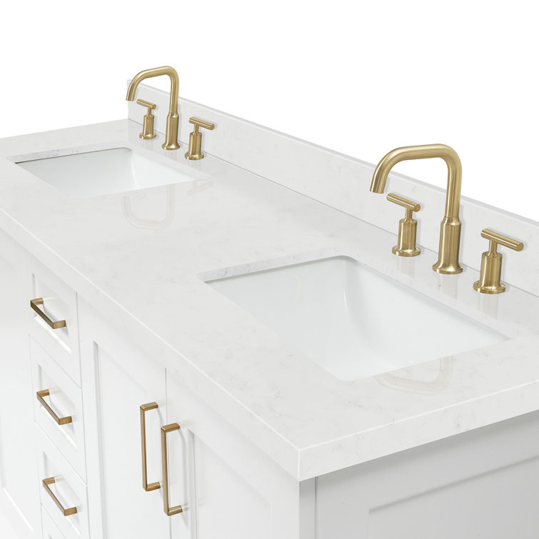 White Double Freestanding Bathroom Vanity with Quartz Top