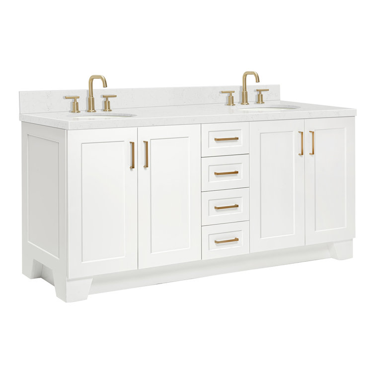 White Double Freestanding Bathroom Vanity with Quartz Top