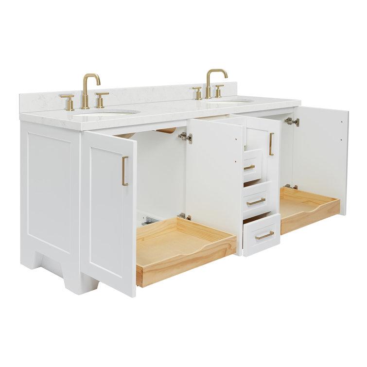 White Double Freestanding Bathroom Vanity with Quartz Top