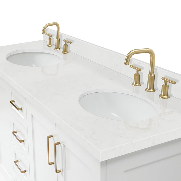White Double Freestanding Bathroom Vanity with Quartz Top