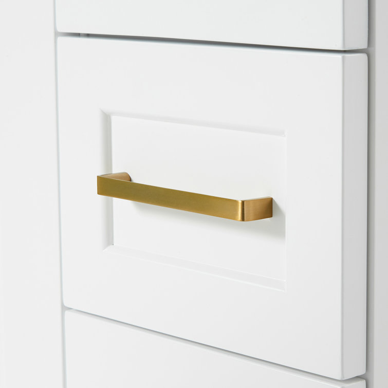 White Quartz Single Basin Freestanding Vanity with Gold Hardware