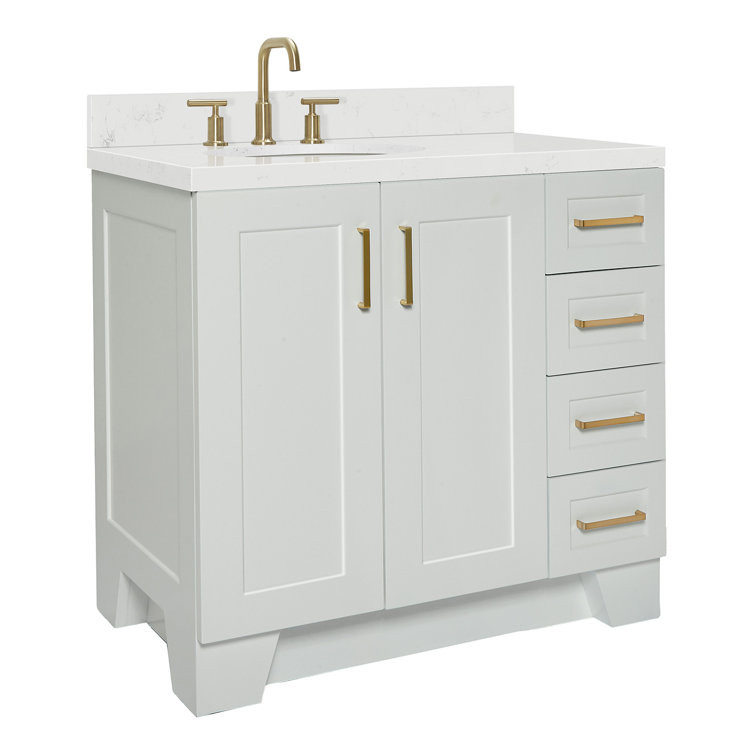 Gray Freestanding Single Vanity with Brass Hardware