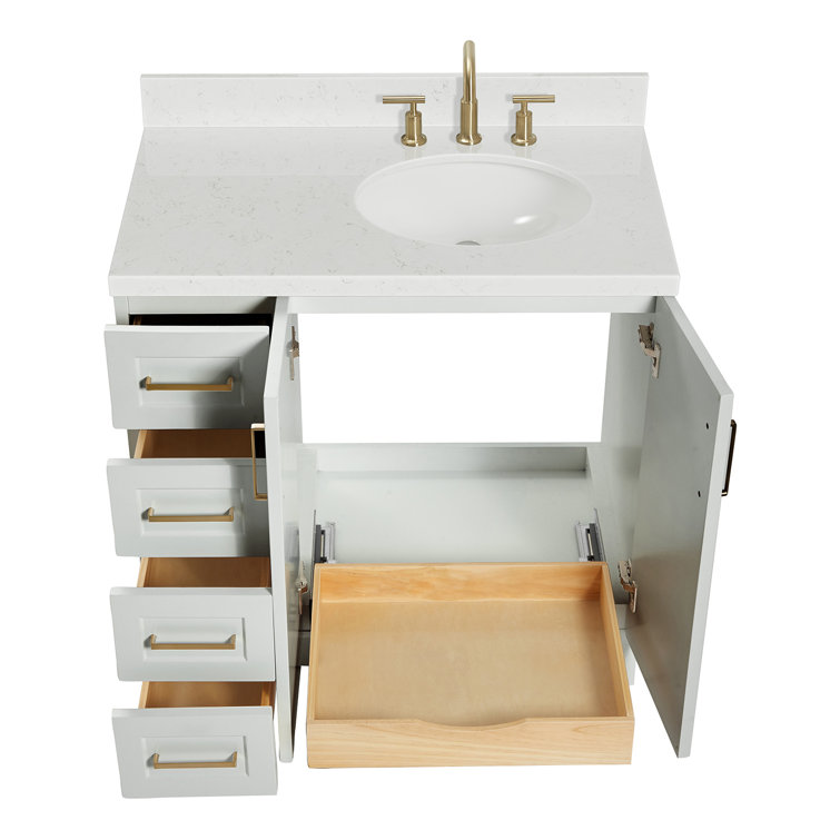 Gray Freestanding Single Vanity with Brass Hardware