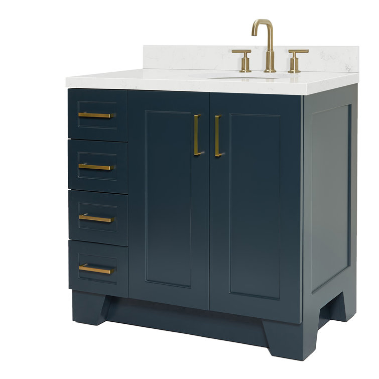 Midnight Blue Freestanding Single Vanity with Carrara Quartz Top