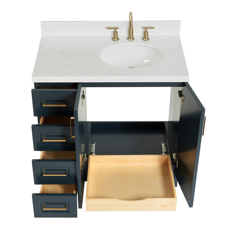 Midnight Blue Freestanding Single Vanity with Carrara Quartz Top
