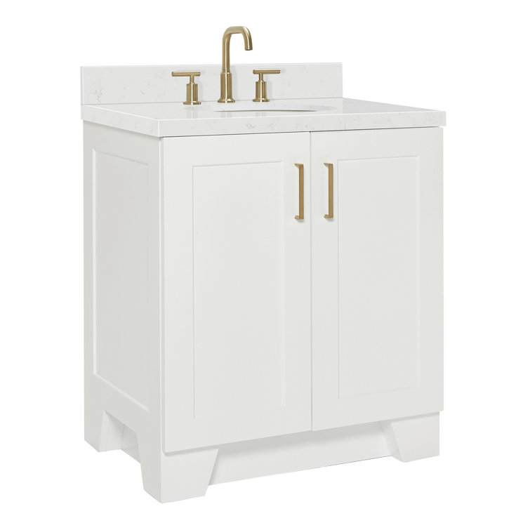 White Freestanding Single Vanity with Carrara Quartz Top