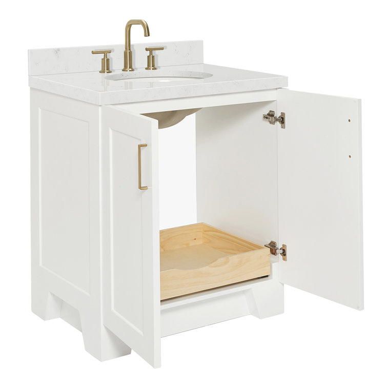 White Freestanding Single Vanity with Carrara Quartz Top