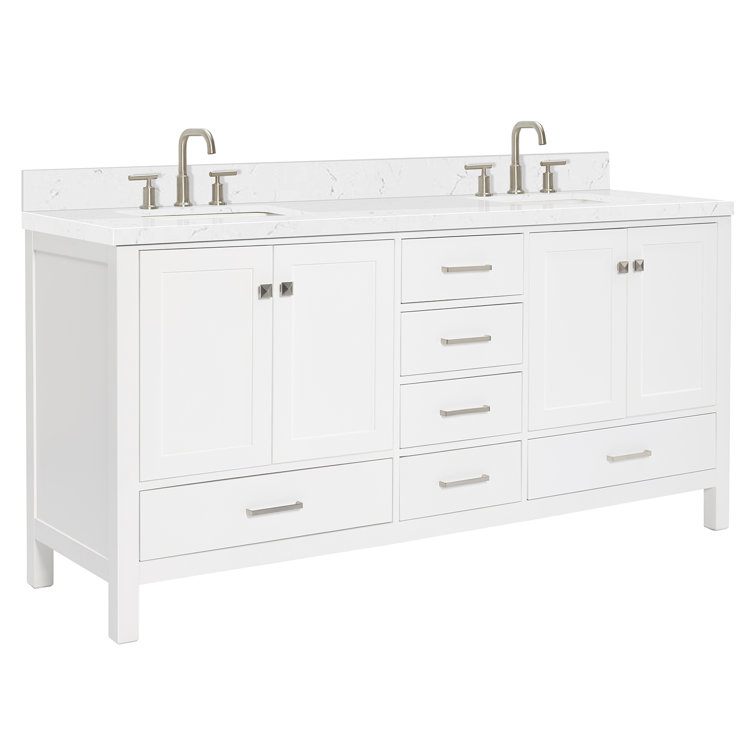 Cambridge 72'' White Freestanding Double Vanity with Brushed Nickel Hardware