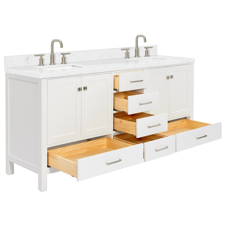 Cambridge 72'' White Freestanding Double Vanity with Brushed Nickel Hardware
