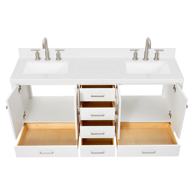 Cambridge 72'' White Freestanding Double Vanity with Brushed Nickel Hardware