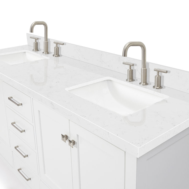Cambridge 72'' White Freestanding Double Vanity with Brushed Nickel Hardware