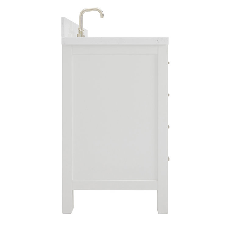 Cambridge 54" White Wood Freestanding Bathroom Vanity with Carrara Marble Top