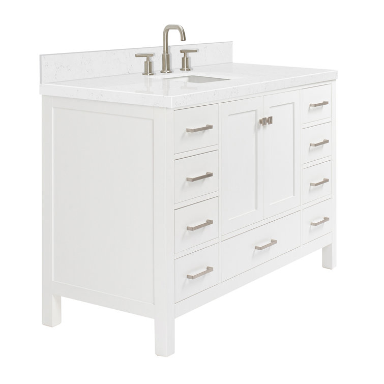 Cambridge 54" White Wood Freestanding Bathroom Vanity with Carrara Marble Top