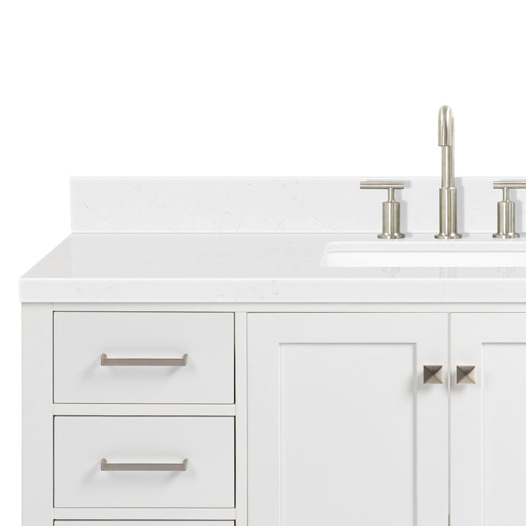 Cambridge 54" White Wood Freestanding Bathroom Vanity with Carrara Marble Top