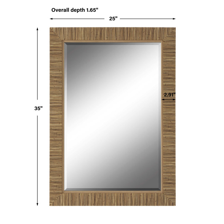 Brown Rattan Framed Full Length Rectangular Bathroom Mirror