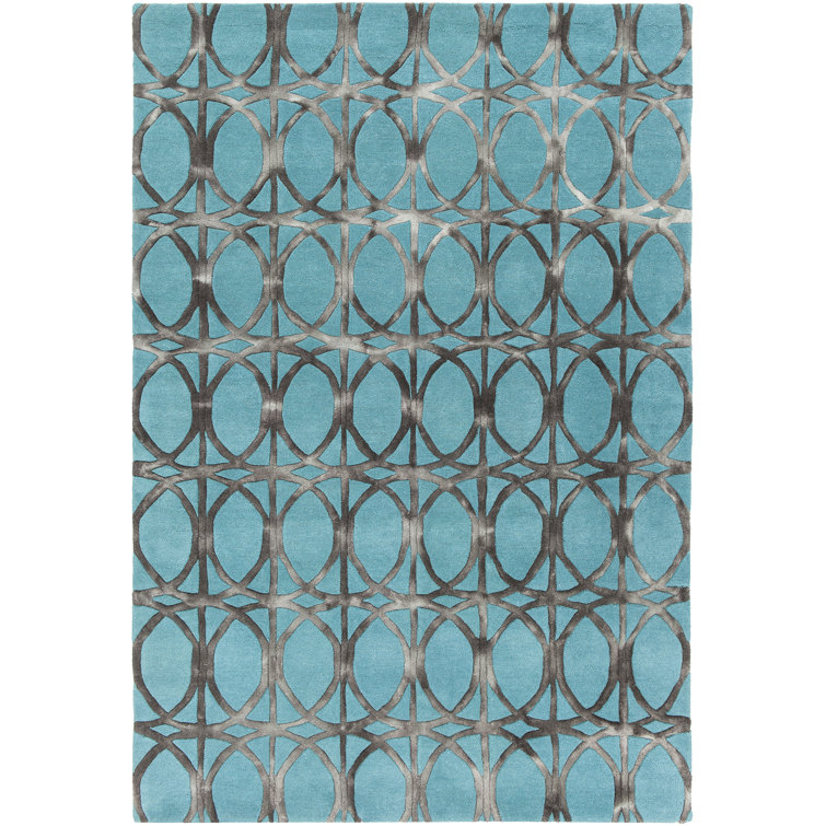 Sophisticated Black Geometric Tufted Wool Rug 5' x 7'