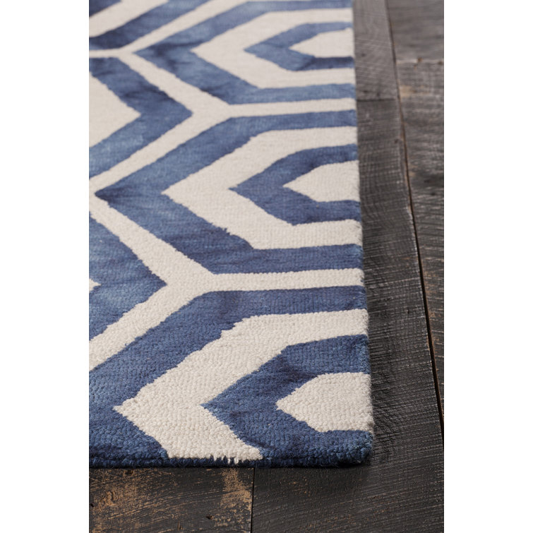 Handmade Blue Wool Geometric Area Rug, 7'9" x 10'6"