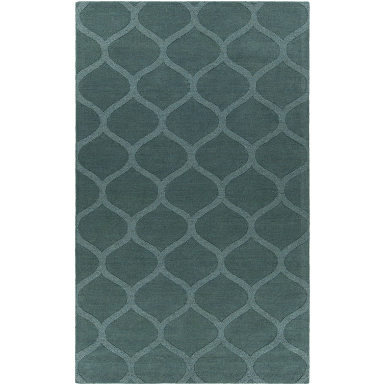 Ivory Rectangular Handmade Wool Trellis Rug 5' x 8'