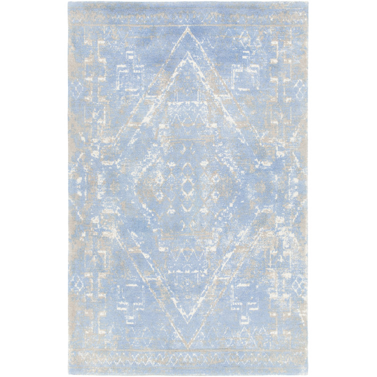 Handmade Blue Wool Tufted 5' x 7' Rug