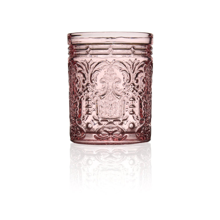 Pink Embossed Glass Whiskey Tumblers Set of Four