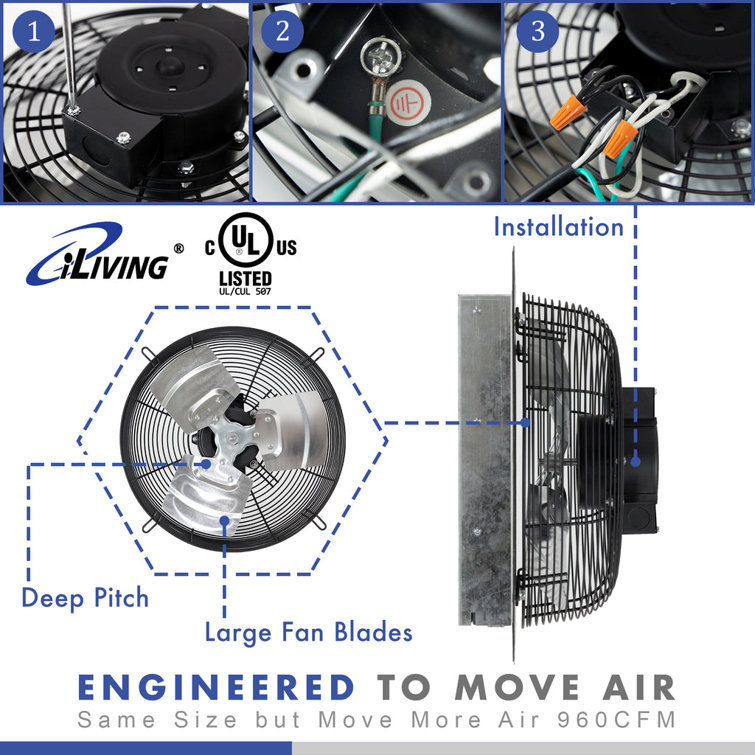 12" Silver Wall Mounted Shutter Exhaust Fan with Thermospeed Controller