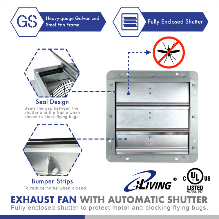 12" Silver Wall Mounted Shutter Exhaust Fan with Thermospeed Controller