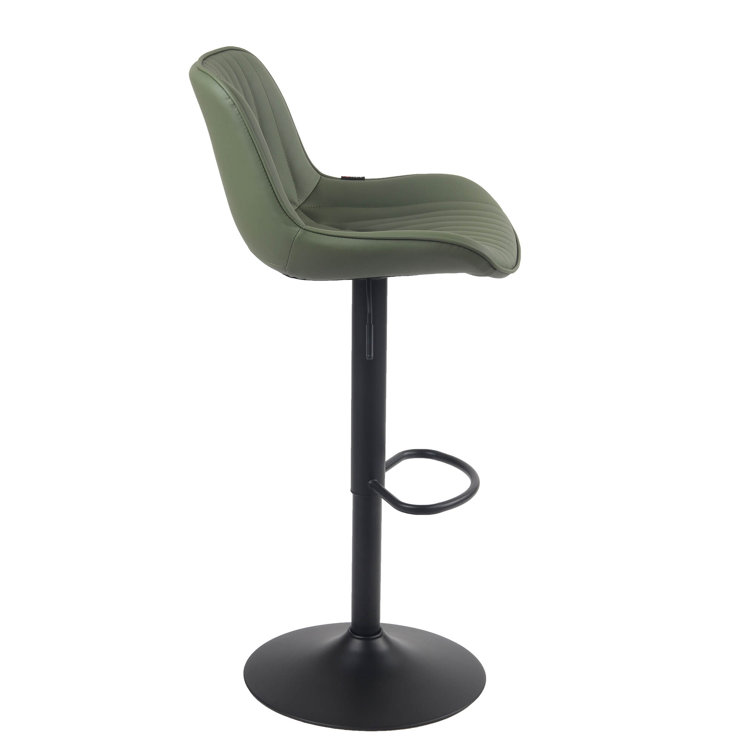 Bean Green Adjustable Swivel Faux Leather Bar Stools with Iron Base