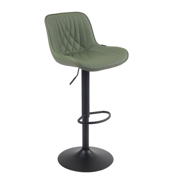 Bean Green Adjustable Swivel Faux Leather Bar Stools with Iron Base