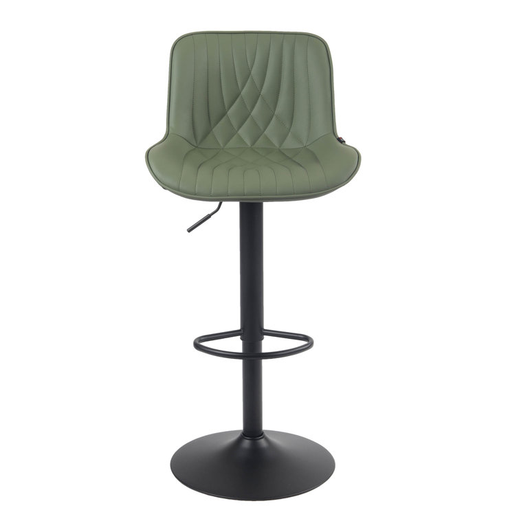 Bean Green Adjustable Swivel Faux Leather Bar Stools with Iron Base