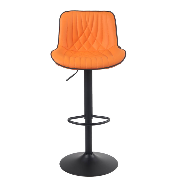 Orange Adjustable Swivel Leather Bar Stools with Pedestal Base, Set of 2
